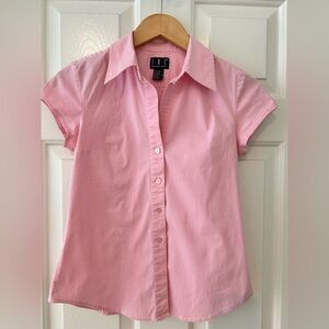 INC International Pink Button Down Top Short Sleeve Sz 4 Cotton Lycra 3% Stretch